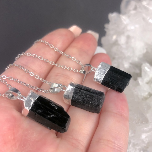 Natural Genuine Black Tourmaline Necklace on 925 silver chain - Picture 4 of 8